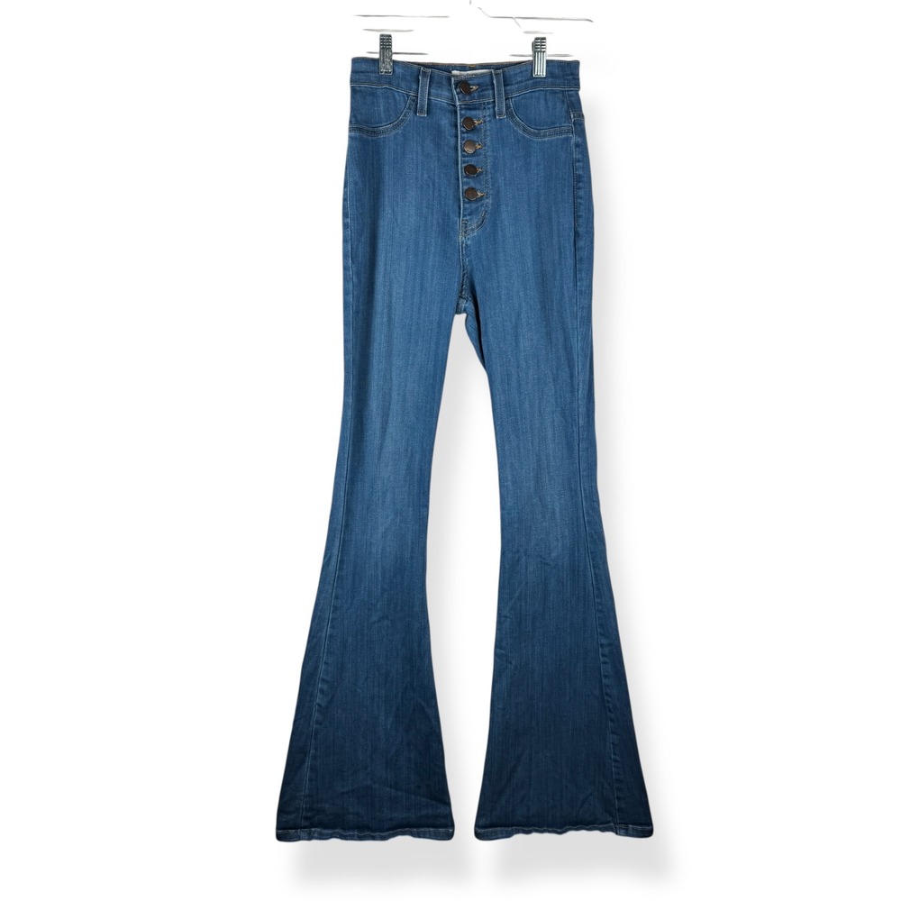 Long Flare Jeans Juniors Size 7 Retro 70s‎ Style Hippie Button Fly Bell Bottom